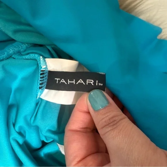NEW Tahari Teal Blue One Shoulder Ruffle Women’s One piece Swinsuit Sz 6 - Picture 4 of 11